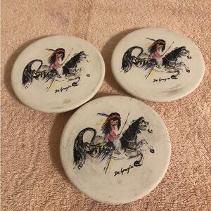 Vintage Lot of 3 De Grazia Sandstone Indian Boy on Pony Coasters